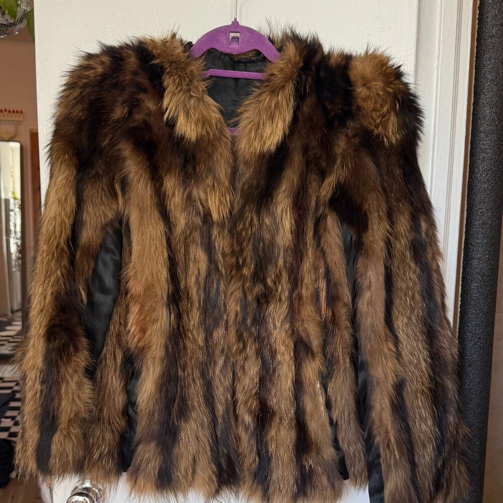 Vintage Fur Coat Brown and Black Striped, Small
